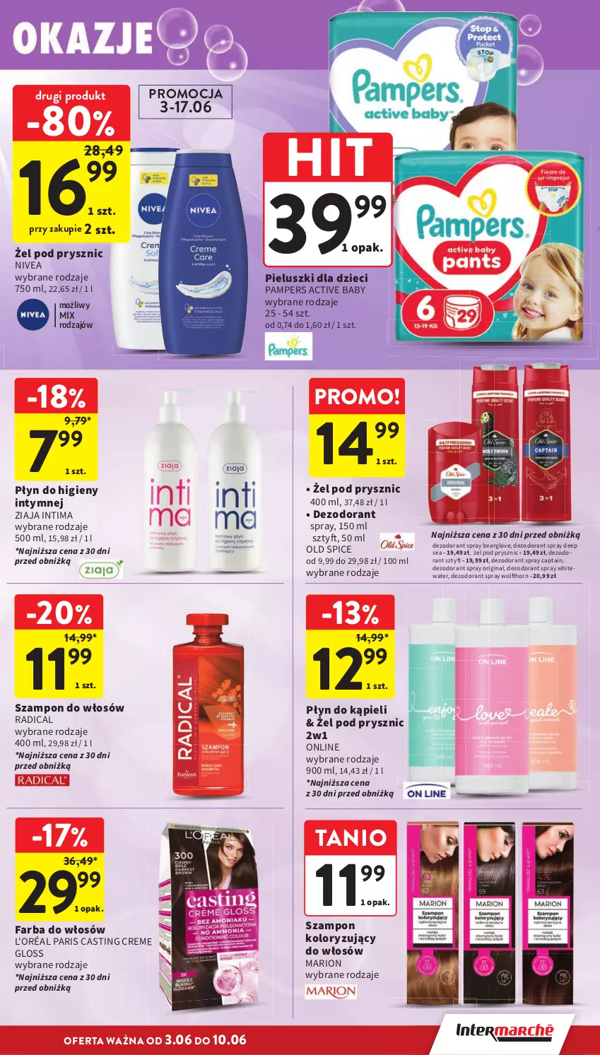 Gazetka promocyjna Intermarche - Gazetka promocyjna - ważna 03.06 do 10.06.2026 - strona 39 - produkty: Dezodorant, Dzieci, Fa, Farba do włosów, Gin, Nivea, Old Spice, Pampers, Płyn do higieny intymnej, Płyn do kąpieli, Szampon, Ziaja
