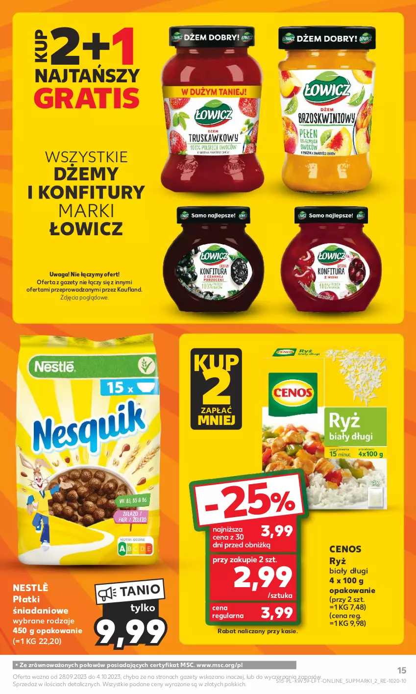 Gazetka promocyjna Kaufland - Gazetka tygodnia - ważna 28.09 do 04.10.2023 - strona 15 - produkty: Cenos, Danio, Dżem, Gra, Ryż, Ryż biały, Waga