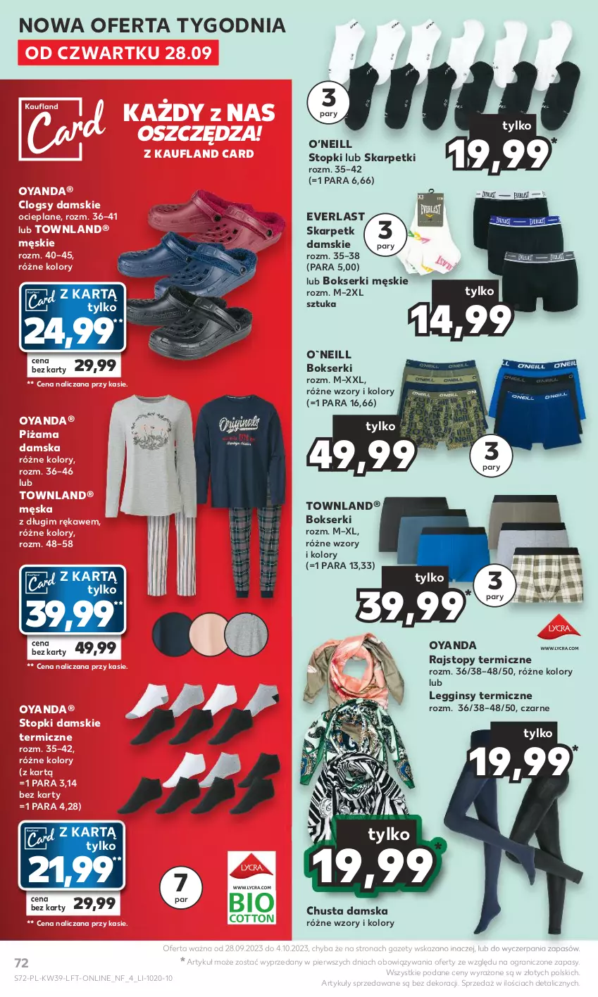 Gazetka promocyjna Kaufland - Gazetka tygodnia - ważna 28.09 do 04.10.2023 - strona 72 - produkty: Bokserki, Chusta, Clogsy, Gin, Gra, Karp, Legginsy, Piżama, Rajstopy, Ser, Skarpetki, Top