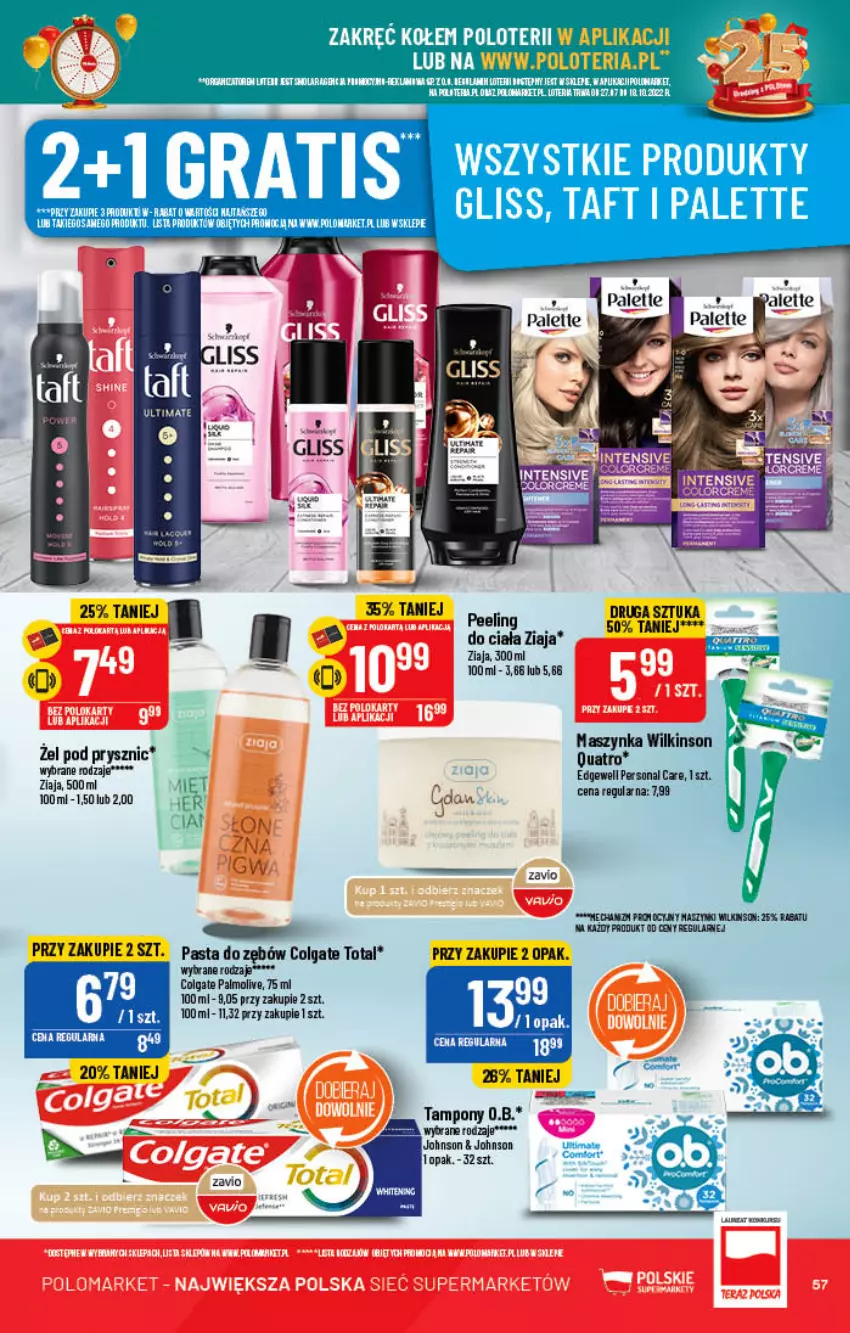 Gazetka promocyjna PoloMarket - Gazetka pomocyjna - ważna 12.10 do 18.10.2022 - strona 57 - produkty: Colgate, Colgate Total, LG, Palette, Palmolive, Pasta do zębów, Peeling, Taft, Tampony, Ziaja