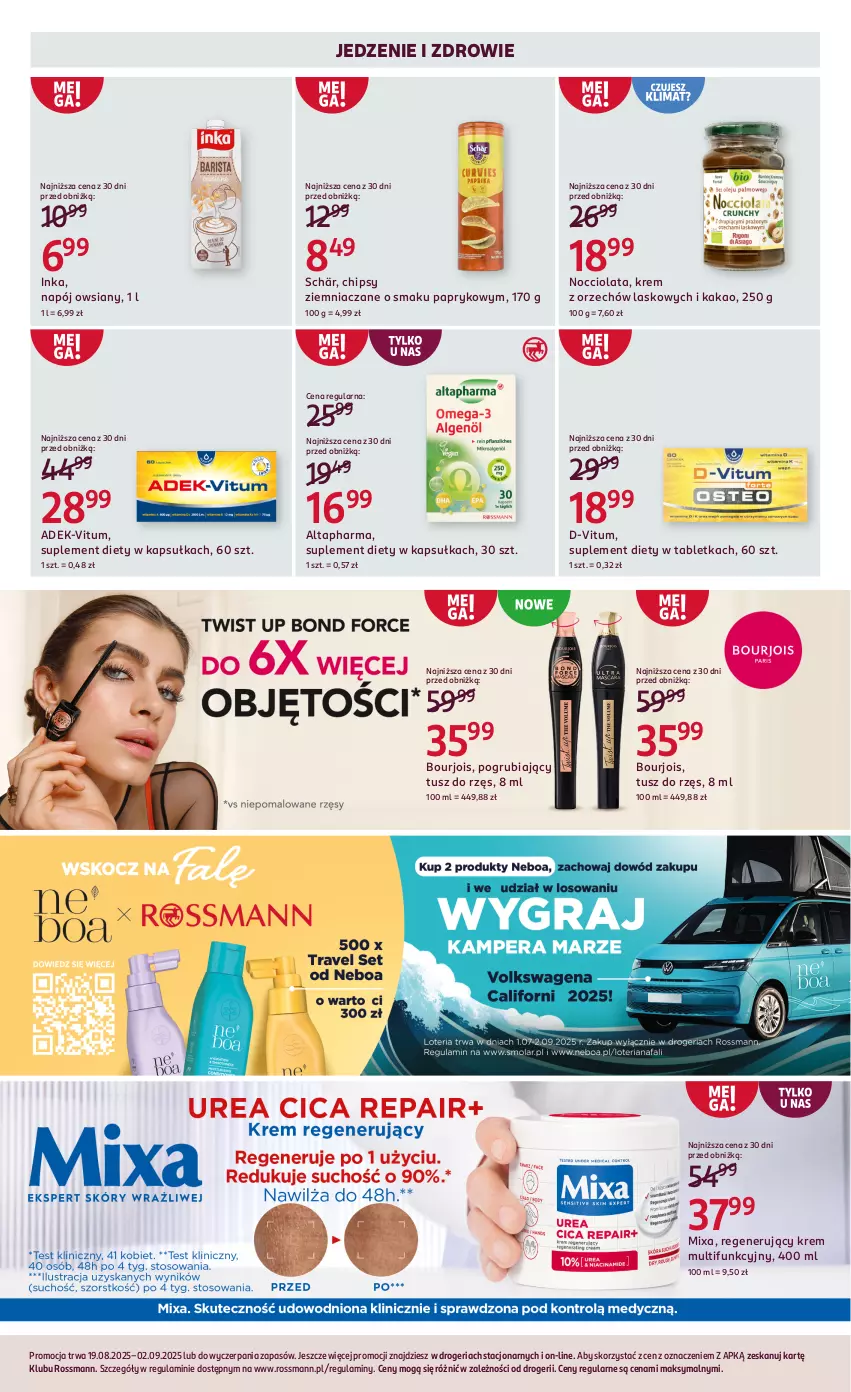 Gazetka promocyjna Rossmann - 19 sierpnia - ważna 19.08 do 02.09.2025 - strona 14 - produkty: Bourjois, Chipsy, D-Vitum, Inka, Kakao, Mixa, Napój, Suplement diety, Tablet, Tusz, Zdrowie