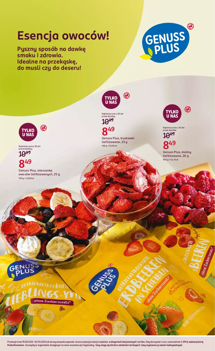Gazetka promocyjna Rossmann - 19 sierpnia - ważna 19.08 do 02.09.2025 - strona 2 - produkty: Deser, Genuss Plus, Maliny, Mus, Ser, Truskawki