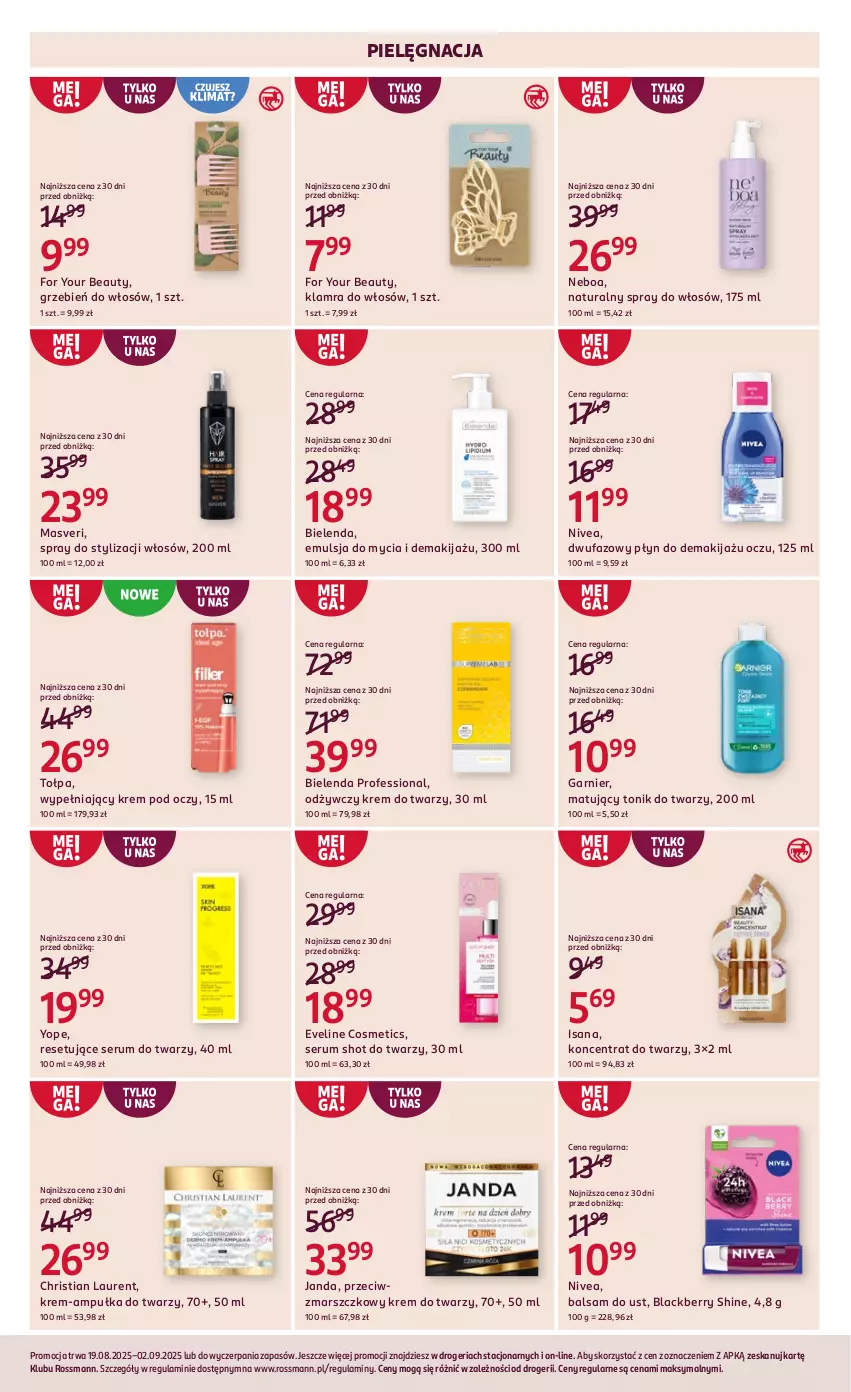 Gazetka promocyjna Rossmann - 19 sierpnia - ważna 19.08 do 02.09.2025 - strona 7 - produkty: Balsam do ust, Bielenda, Emulsja, Emulsja do mycia, Eveline, Fa, For Your Beauty, Garnier, Isana, Krem do twarzy, Krem pod oczy, Lack, Laur, Makijaż, Mars, Nivea, Rum, Ser, Serum, Serum do twarzy, Tołpa, Tonik, Tonik do twarzy, Yope