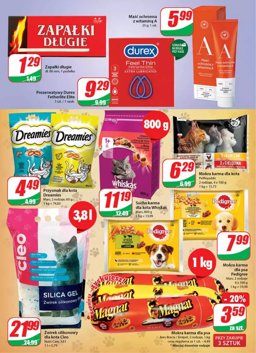 Gazetka promocyjna Dino - Gazetka - ważna 29.11 do 06.12.2022 - strona 26 - produkty: Durex, Mars, Mokra karma, Pedigree, Prezerwatyw, Przysmak dla kota, Pudełko, Sucha karma, Whiskas