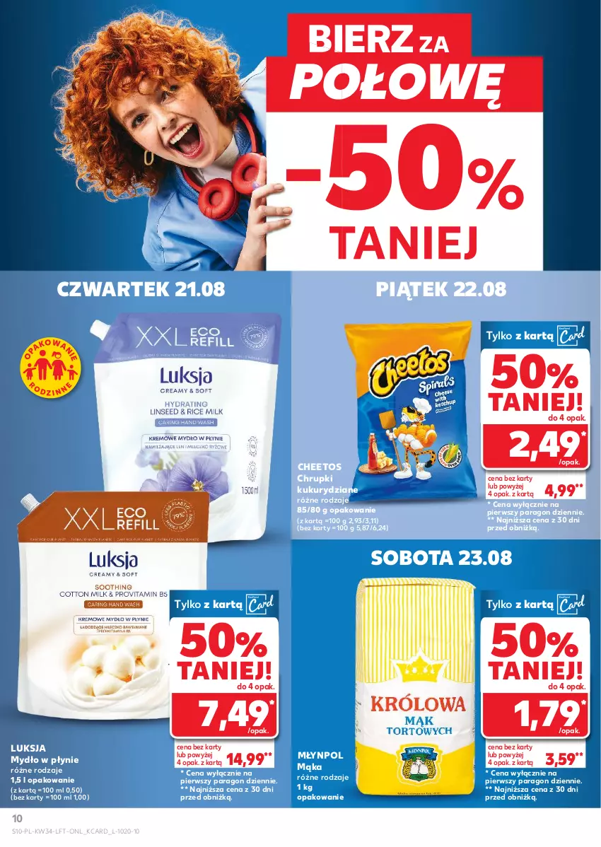 Gazetka promocyjna Kaufland - Gazetka tygodnia - ważna 21.08 do 27.08.2025 - strona 10 - produkty: Cheetos, Chrupki, Luksja, Mąka, Młynpol, Mydło, Mydło w płynie