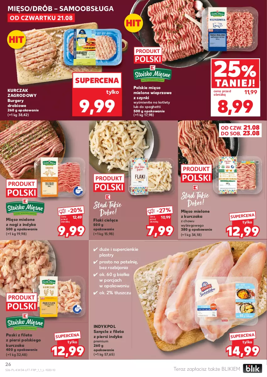 Gazetka promocyjna Kaufland - Gazetka tygodnia - ważna 21.08 do 27.08.2025 - strona 26 - produkty: Burger, Drób, Flaki, Kotlet, Kurczak, Mięso, Mięso mielone, Por, Spaghetti, Tera