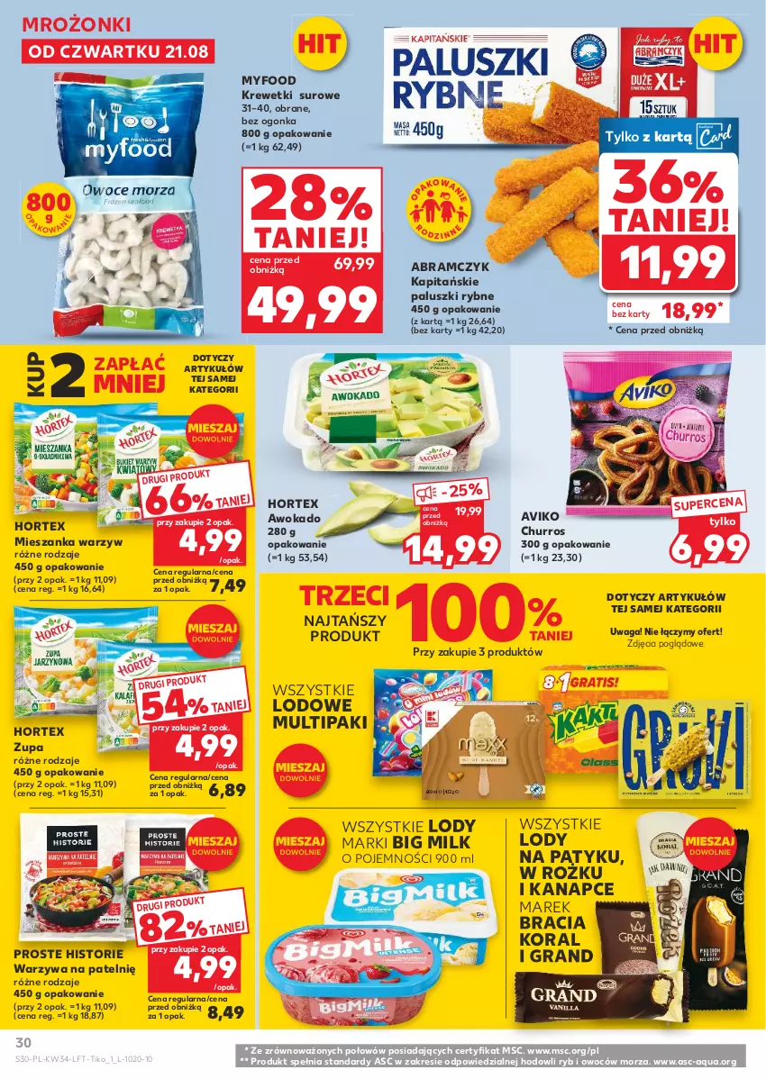 Gazetka promocyjna Kaufland - Gazetka tygodnia - ważna 21.08 do 27.08.2025 - strona 30 - produkty: Big Milk, Gra, Hortex, Krewetki, Lody, Mieszanka warzyw, Paluszki rybne, Waga, Warzywa, Zupa