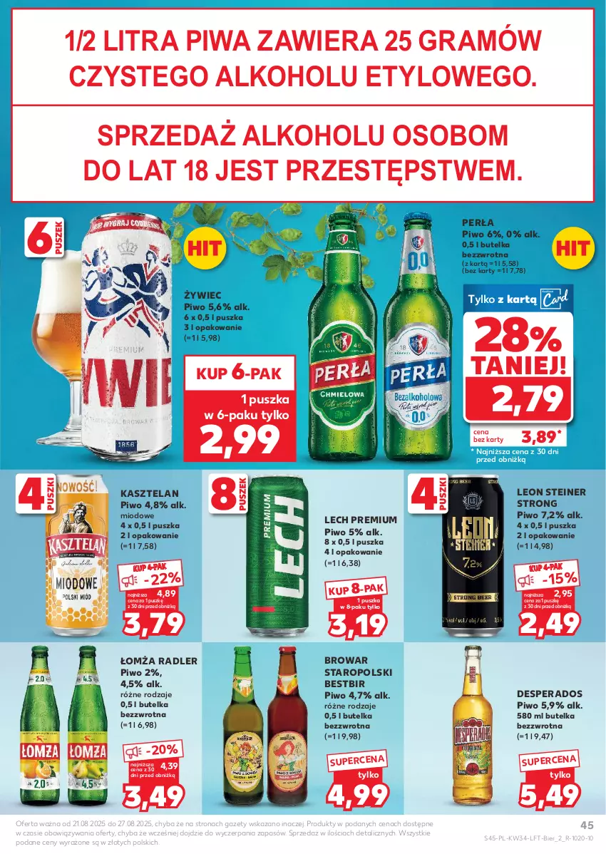 Gazetka promocyjna Kaufland - Gazetka tygodnia - ważna 21.08 do 27.08.2025 - strona 45 - produkty: Desperados, Gra, Kasztelan, Lech Premium, Leon, Perła, Piwa, Piwo, Radler