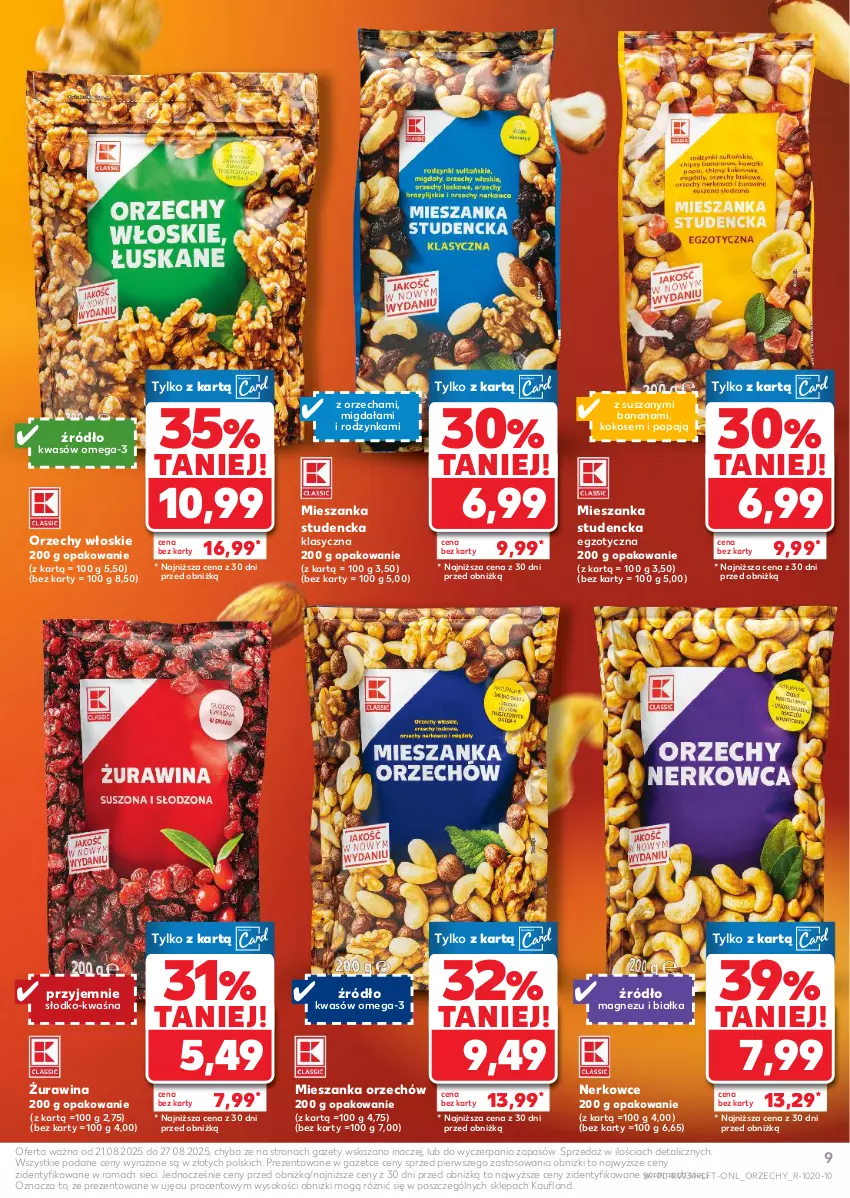 Gazetka promocyjna Kaufland - Gazetka tygodnia - ważna 21.08 do 27.08.2025 - strona 9 - produkty: Kokos, Magnez, Mieszanka studencka, Omega-3, Orzechy włoskie, Rama, Sok