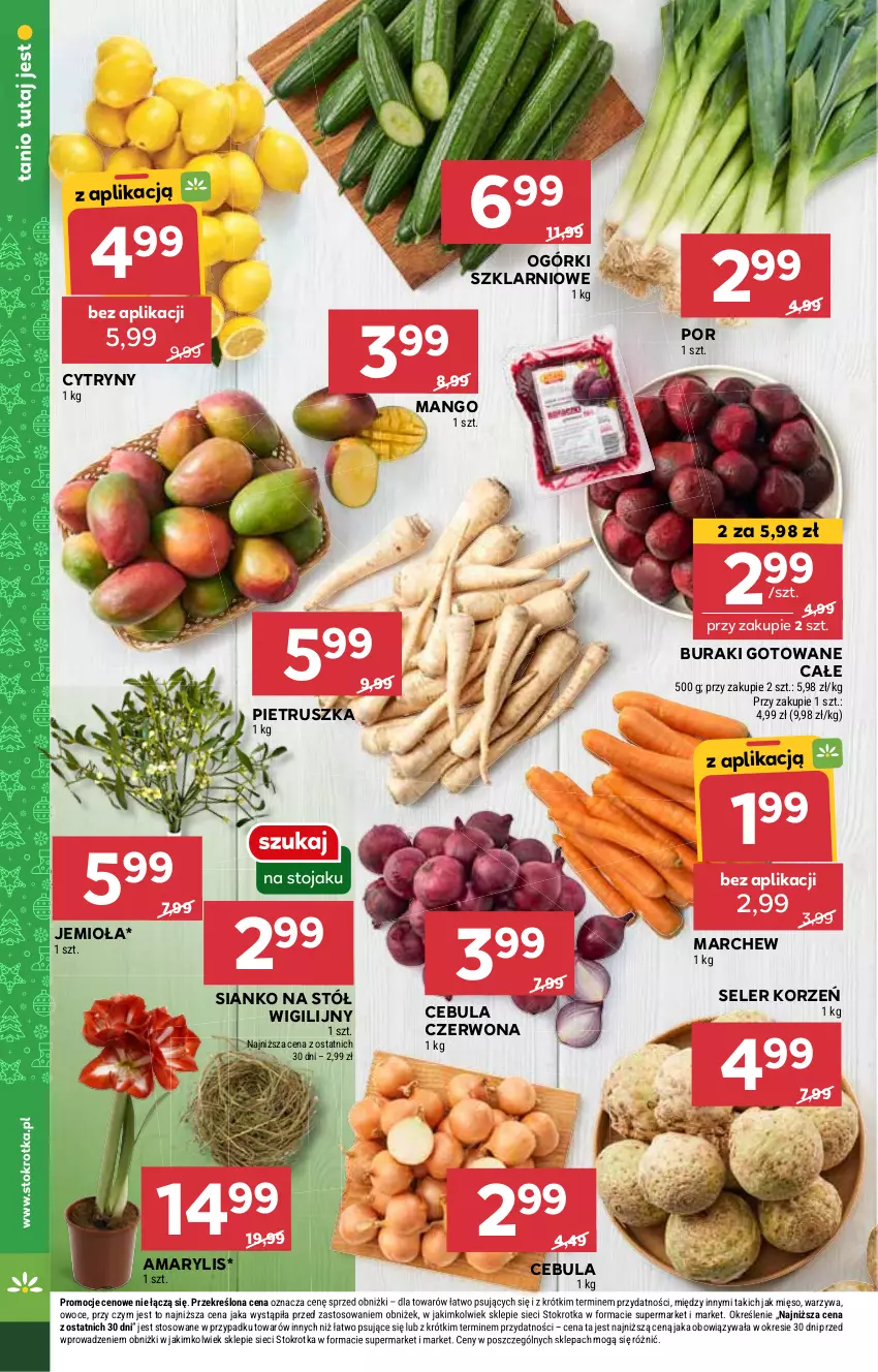 Gazetka promocyjna Stokrotka - Market Opole/Radom - ważna 19.12 do 27.12.2024 - strona 18 - produkty: Amarylis, Buraki, Cebula, Cebula czerwona, Cytryny, Mango, Mięso, Owoce, Pietruszka, Por, Seler korzeń, Stół, Warzywa