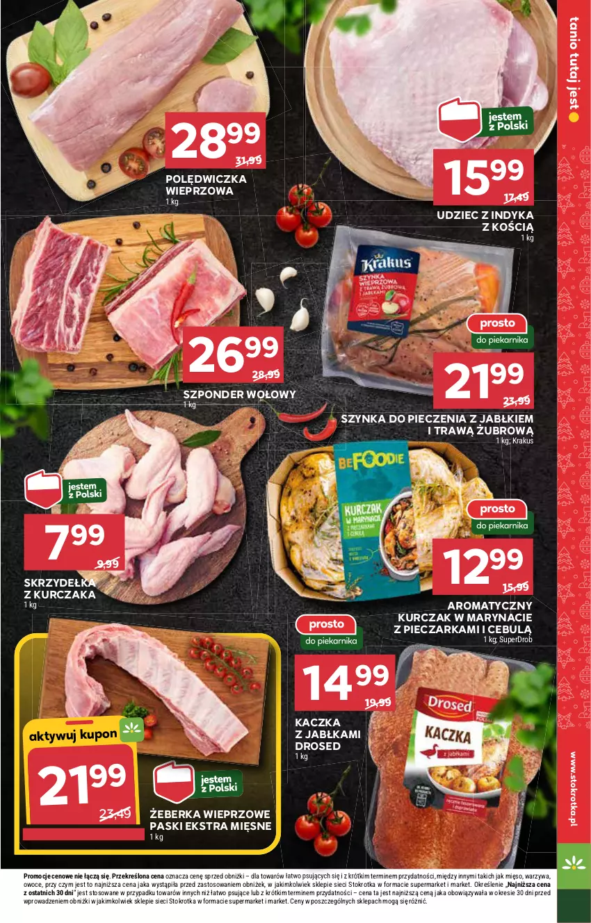 Gazetka promocyjna Stokrotka - Market Opole/Radom - ważna 19.12 do 27.12.2024 - strona 9 - produkty: Jabłka, Kaczka, Krakus, Kurczak, Mięso, Owoce, Piec, Pieczarka, Polędwiczka wieprzowa, Skrzydełka z kurczaka, Szponder wołowy, Szynka, Udziec z indyka, Warzywa