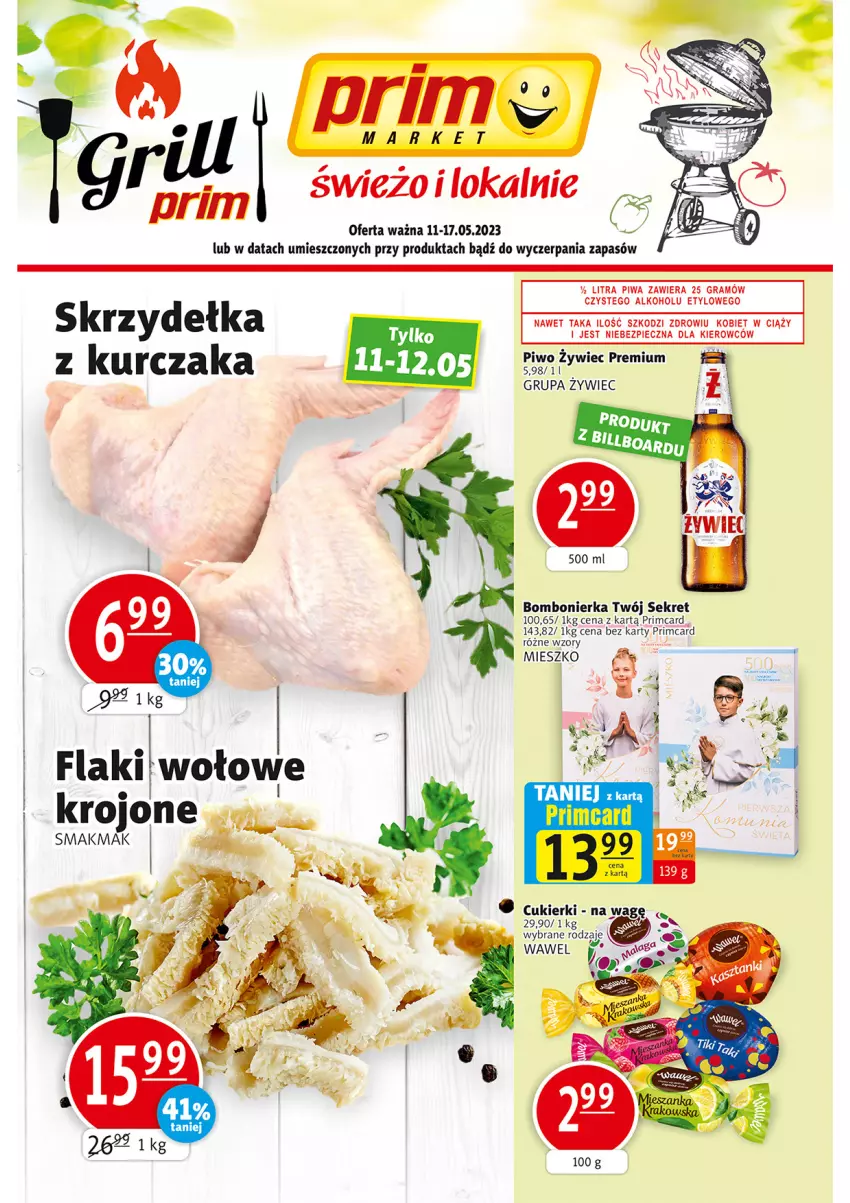 Gazetka promocyjna Prim Market - ważna 11.05 do 17.05.2023 - strona 1 - produkty: Cukier, Cukierki, Gra, Kret, Kurczak, Piec, Piwa, Piwo, Skrzydełka z kurczaka, Wawel