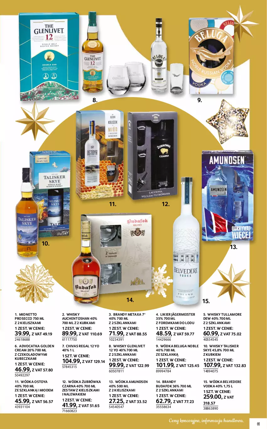 Gazetka promocyjna Selgros - Katalog Prezenty - ważna 25.11 do 01.12.2021 - strona 11 - produkty: Amundsen, Brandy, Likier, Metaxa, Mionetto, Prosecco, Szklanka, Tullamore Dew, Whisky, Wódka