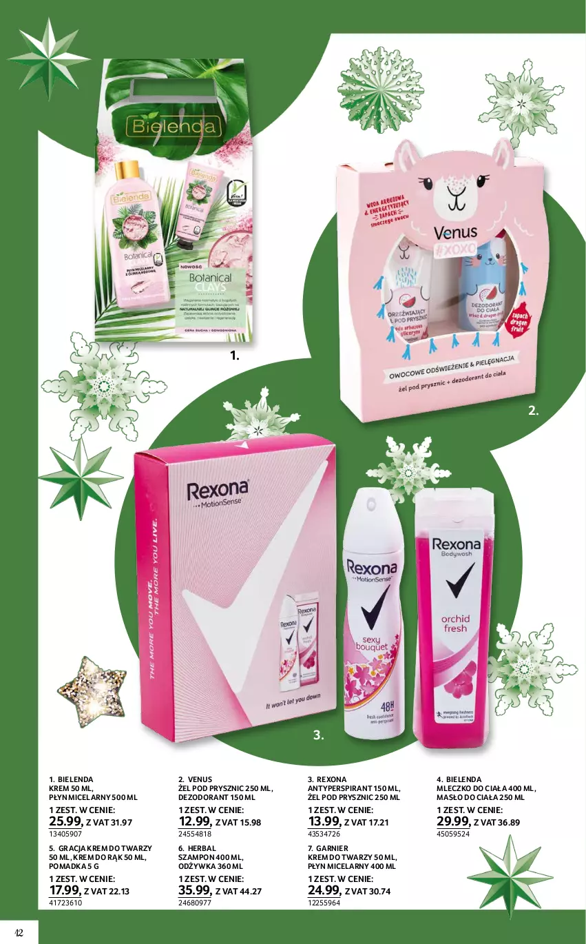 Gazetka promocyjna Selgros - Katalog Prezenty - ważna 25.11 do 01.12.2021 - strona 12 - produkty: Antyperspirant, Bielenda, Dezodorant, Garnier, Gra, Krem do rąk, Krem do twarzy, Masło, Masło do ciała, Mleczko, Mleczko do ciała, Odżywka, Płyn micelarny, Rexona, Szampon, Venus