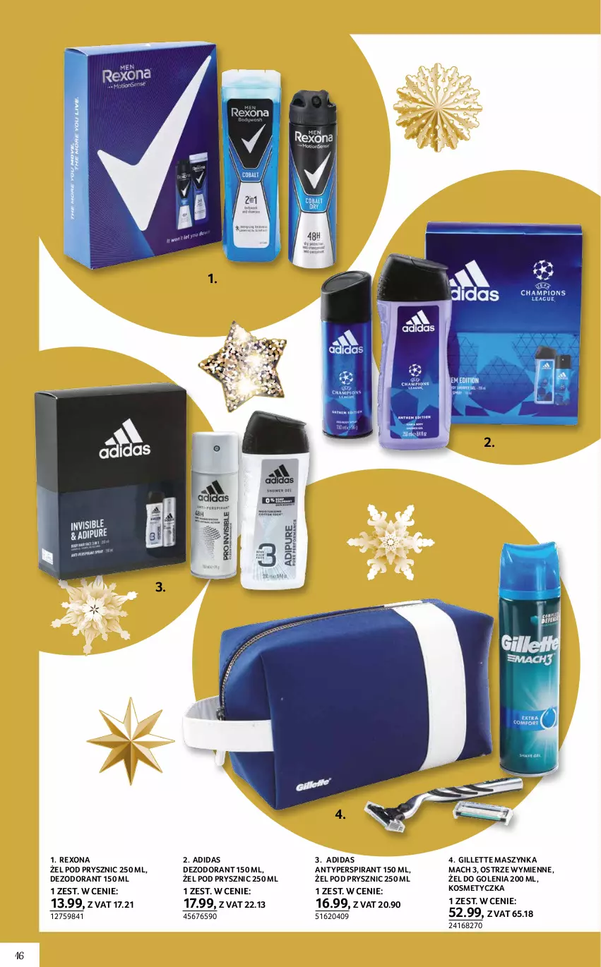 Gazetka promocyjna Selgros - Katalog Prezenty - ważna 25.11 do 01.12.2021 - strona 16 - produkty: Adidas, Antyperspirant, Dezodorant, Gillette, Kosmetyczka, Maszynka, Rexona, Szynka