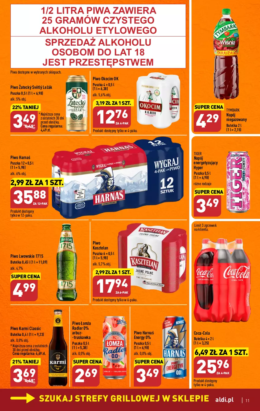 Gazetka promocyjna Aldi - Pełen katalog - ważna 24.04 do 02.05.2023 - strona 11 - produkty: Arbuz, Coca-Cola, Gra, Grill, Harnaś, Karmi, Kasztelan, Koc, Napój, Napój niegazowany, Okocim, Piwa, Piwo, Radler, Tiger, Tymbark