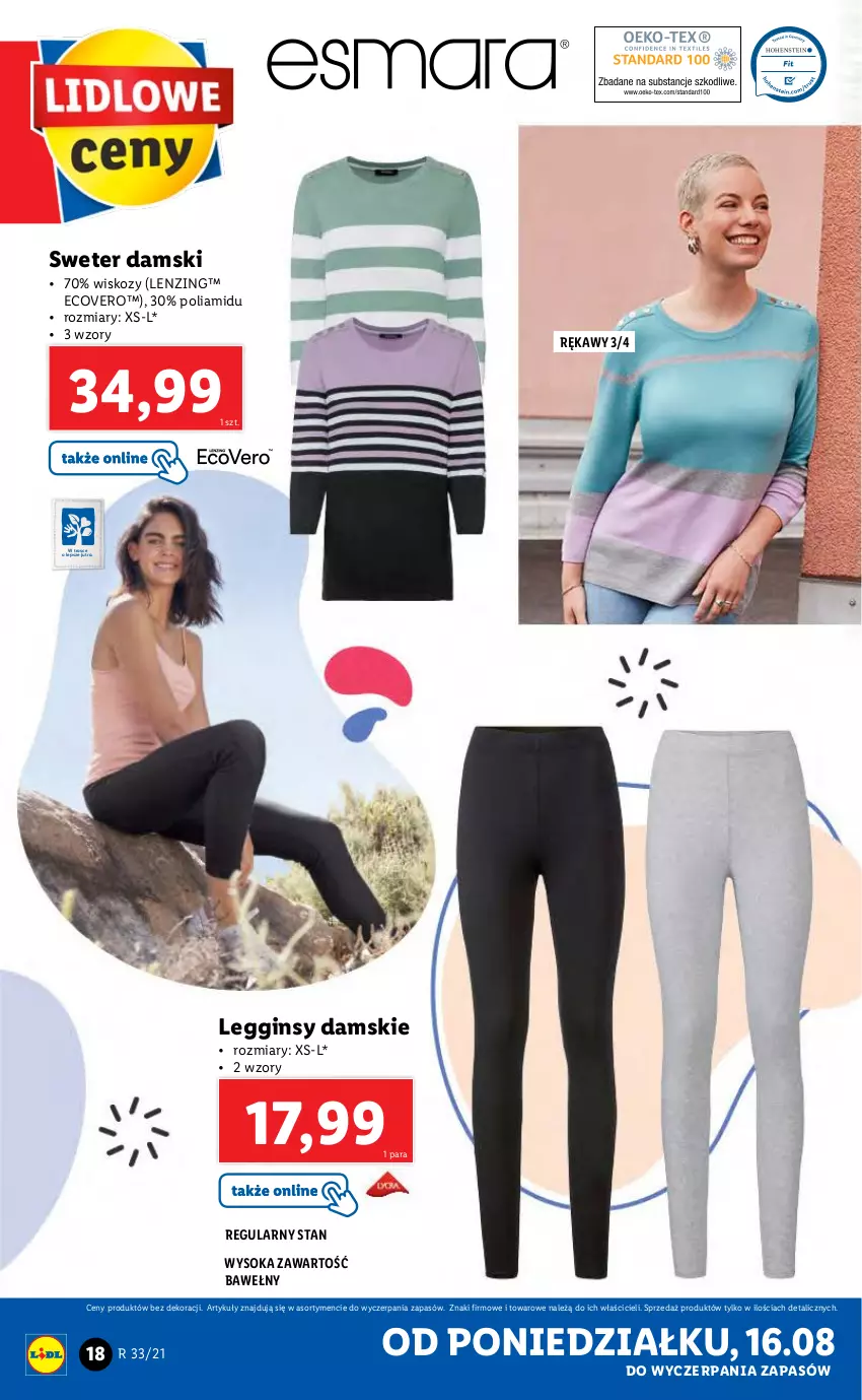 Gazetka promocyjna Lidl - GAZETKA - ważna 16.08 do 21.08.2021 - strona 18 - produkty: Gin, Legginsy, Sok, Sweter