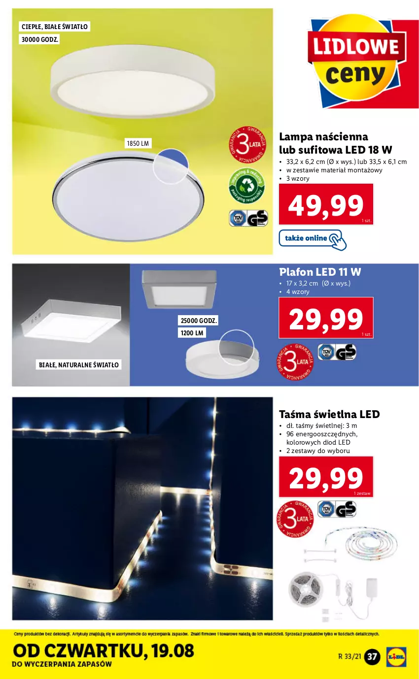 Gazetka promocyjna Lidl - GAZETKA - ważna 16.08 do 21.08.2021 - strona 37 - produkty: Lampa, Plafon, Plafon LED