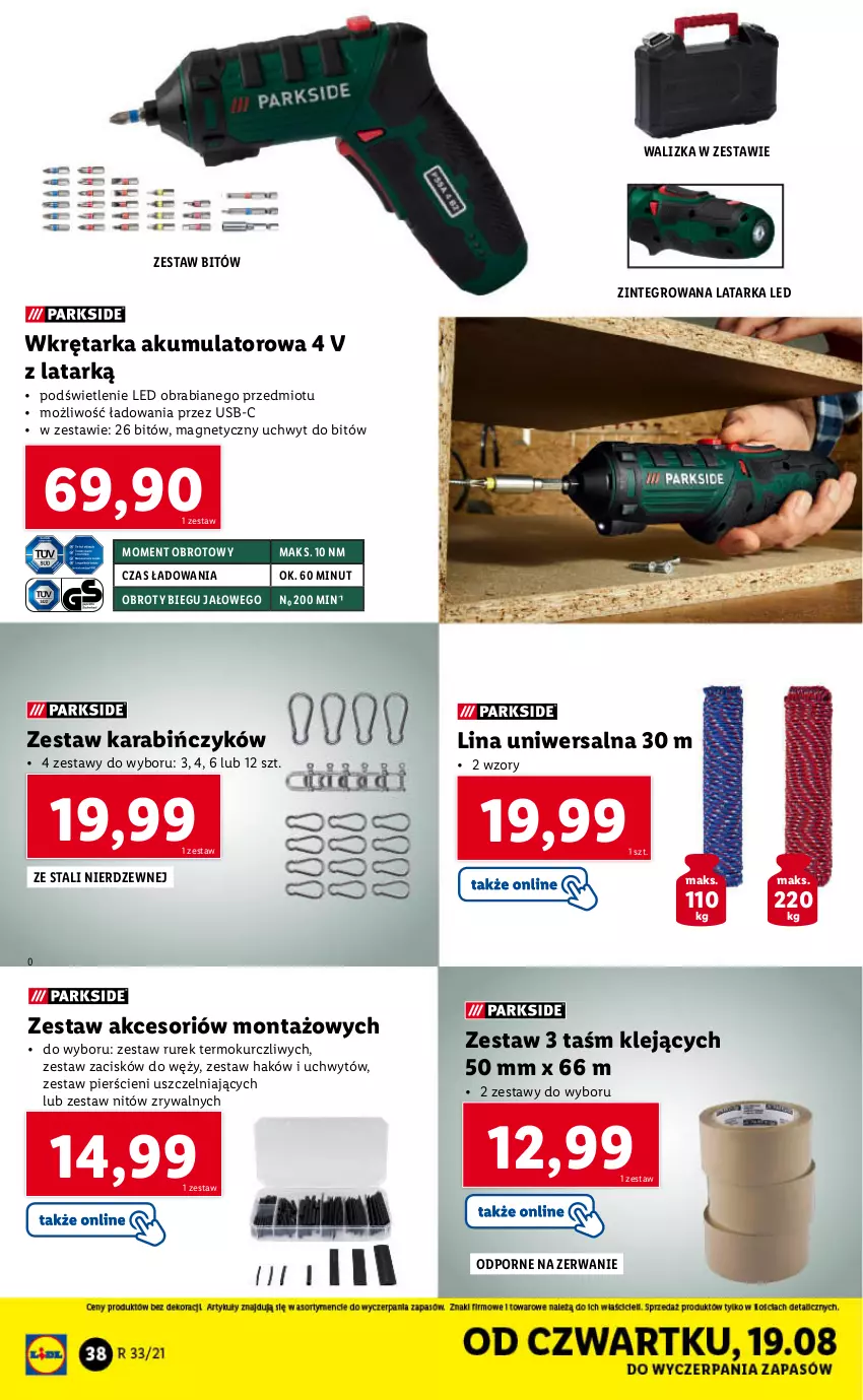 Gazetka promocyjna Lidl - GAZETKA - ważna 16.08 do 21.08.2021 - strona 38 - produkty: Akumulator, Klej, Latarka, Latarka LED, Por, Tarka, Walizka, Wkręt, Wkrętarka