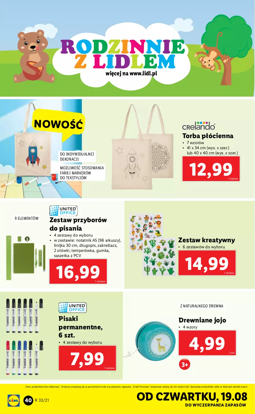 Gazetka promocyjna Lidl - GAZETKA - ważna 16.08 do 21.08.2021 - strona 40 - produkty: Długopis, Fa, Marker, Torba