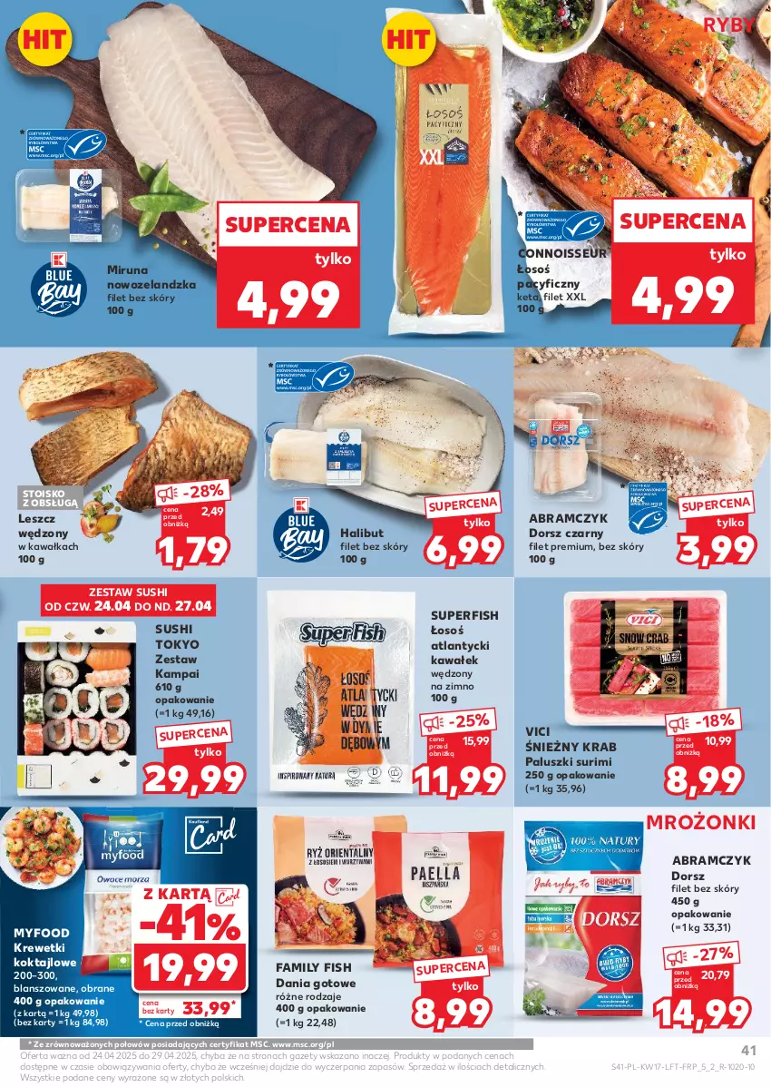 Gazetka promocyjna Kaufland - Gazetka tygodnia - ważna 24.04 do 29.04.2025 - strona 41 - produkty: Dania gotowe, Dorsz, Fa, Halibut, Kawa, Krewetki, Miruna, Surimi, Sushi, Wałek