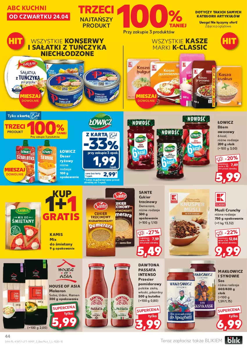 Gazetka promocyjna Kaufland - Gazetka tygodnia - ważna 24.04 do 29.04.2025 - strona 44 - produkty: Cukier, Cukier trzcinowy, Dawtona, Deser, Dżem, Gra, House of Asia, Kamis, Makaron, Mus, Ryż, Sałat, Sante, Ser, Sos, Tera, Tuńczyk, Waga