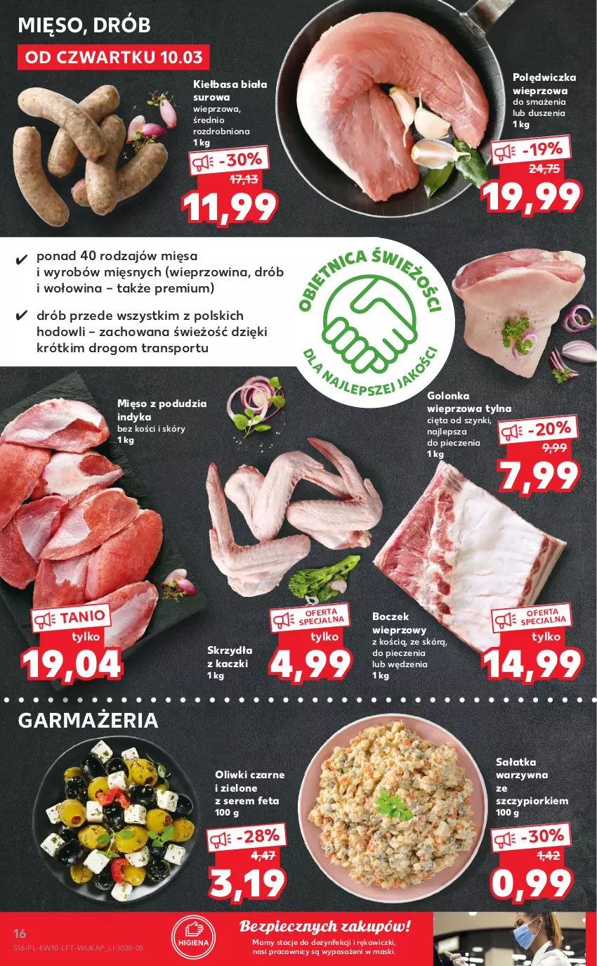 Gazetka promocyjna Kaufland - OFERTA TYGODNIA - ważna 10.03 do 16.03.2022 - strona 16 - produkty: Boczek, Boczek wieprzowy, Drób, Feta, Golonka wieprzowa, Kiełbasa, Kiełbasa biała, Mięso, Oliwki, Oliwki czarne, Piec, Polędwiczka wieprzowa, Por, Sałat, Sałatka, Sałatka warzywna, Ser, Sport, Tran, Wieprzowina, Wołowina