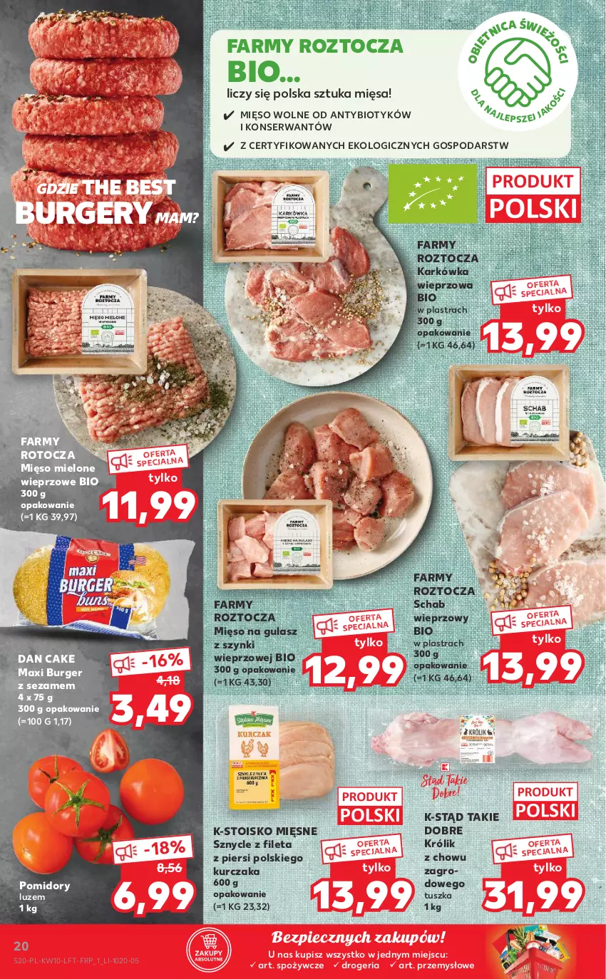 Gazetka promocyjna Kaufland - OFERTA TYGODNIA - ważna 10.03 do 16.03.2022 - strona 20 - produkty: Burger, Dan Cake, Fa, Karkówka wieprzowa, Królik, Kurczak, Mięso, Mięso mielone, Mięso na gulasz, Piec, Pomidory, Schab wieprzowy, Ser, Sezam, Tusz