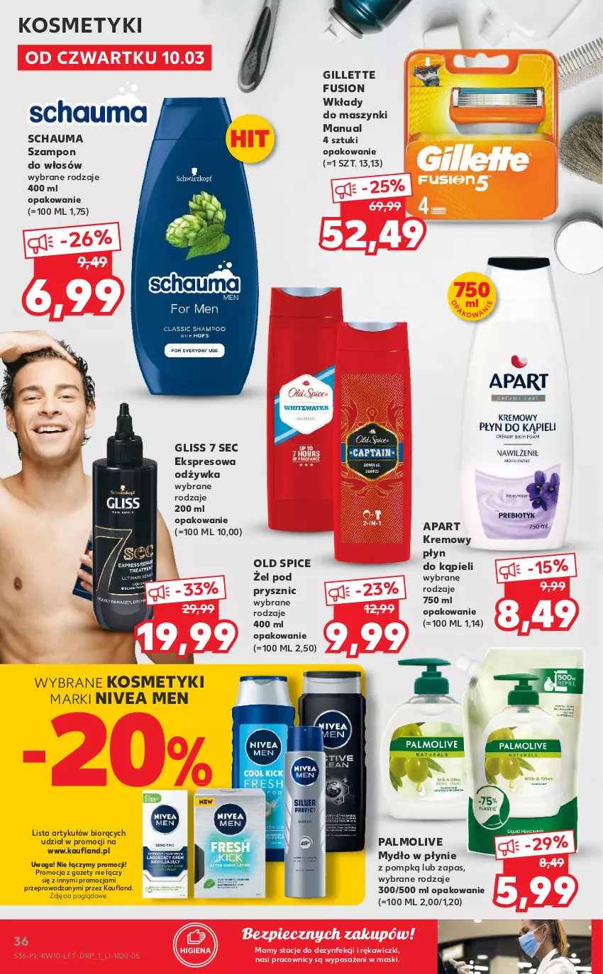 Gazetka promocyjna Kaufland - OFERTA TYGODNIA - ważna 10.03 do 16.03.2022 - strona 36 - produkty: Fusion, Gillette, Mydło, Mydło w płynie, Nivea, Nivea Men, Odżywka, Old Spice, Palmolive, Piec, Płyn do kąpieli, Schauma, Szampon, Waga