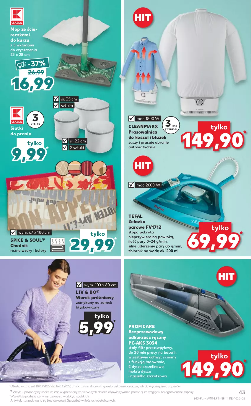 Gazetka promocyjna Kaufland - OFERTA TYGODNIA - ważna 10.03 do 16.03.2022 - strona 43 - produkty: Chodnik, Fa, Gra, Kosz, Mop, Odkurzacz, Tefal, Top