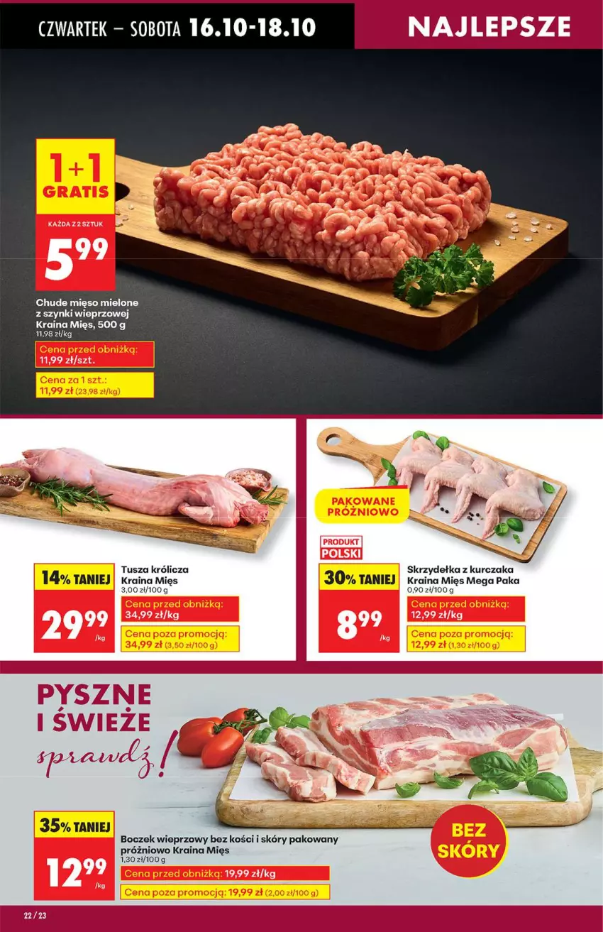 Gazetka promocyjna Biedronka - Od Czwartku 16.10 - ważna 16.10 do 22.10.2025 - strona 22 - produkty: Boczek, Boczek wieprzowy, Kurczak, Mięso, Mięso mielone, Mięso mielone z szynki, Skrzydełka z kurczaka, Tusz