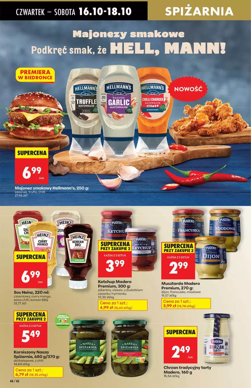 Gazetka promocyjna Biedronka - Od Czwartku 16.10 - ważna 16.10 do 22.10.2025 - strona 44 - produkty: Chrzan, Heinz, Ketchup, Korniszony, Mango, Mus, Musztarda, Salsa, Sos