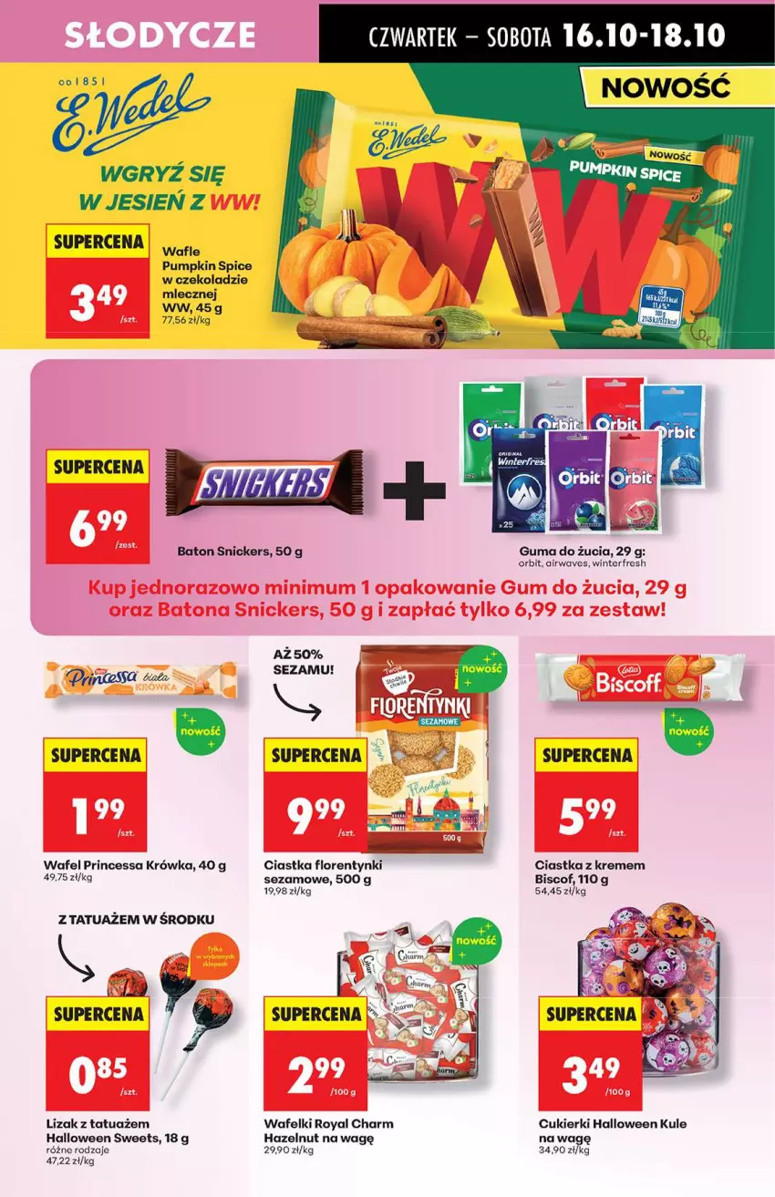 Gazetka promocyjna Biedronka - Od Czwartku 16.10 - ważna 16.10 do 22.10.2025 - strona 49 - produkty: Baton, Ciastka, Cukier, Cukierki, Florentynki, Gry, Guma do żucia, Orbit, Princessa, Sezam, Snickers, Wafle