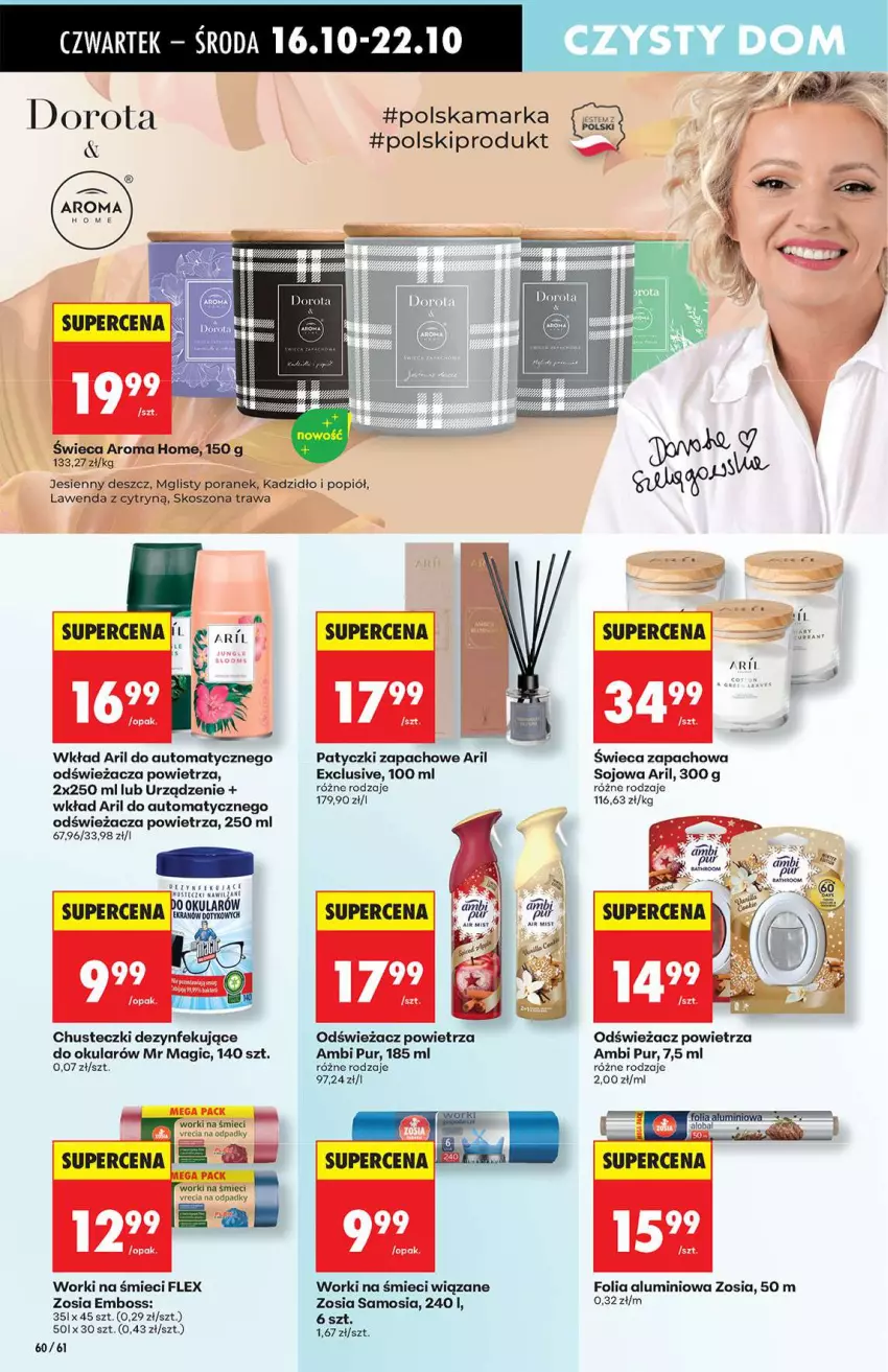 Gazetka promocyjna Biedronka - Od Czwartku 16.10 - ważna 16.10 do 22.10.2025 - strona 60 - produkty: Ambi Pur, Chusteczki, Folia aluminiowa, HP, Kosz, Odświeżacz powietrza, Por, Pur, Worki na śmiec, Worki na śmieci