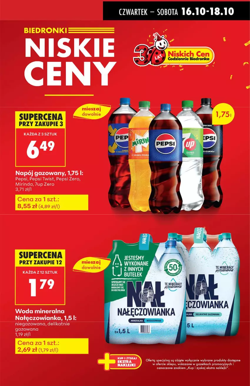 Gazetka promocyjna Biedronka - Od Czwartku 16.10 - ważna 16.10 do 22.10.2025 - strona 9 - produkty: 7up, Klej, Mirinda, Nałęczowianka, Napój, Napój gazowany, Pepsi, Woda, Woda mineralna
