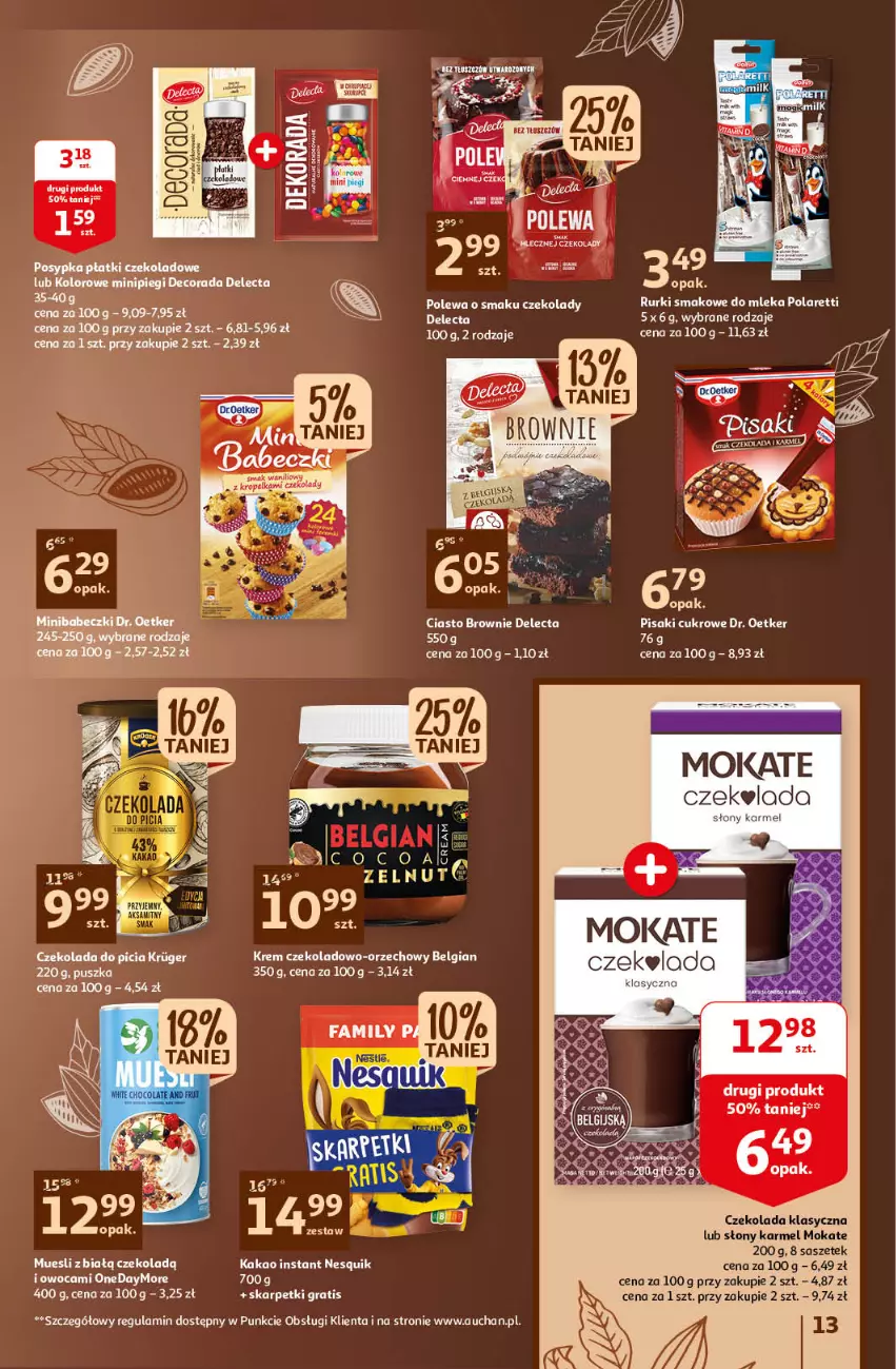 Gazetka promocyjna Auchan - Gazetka Oferta Rewelacyjne słodkości Hipermarket Auchan - ważna 16.03 do 22.03.2023 - strona 13 - produkty: Brownie, Czekolada, Delecta, Dr. Oetker, Kakao, LG, Nesquik, Rurki
