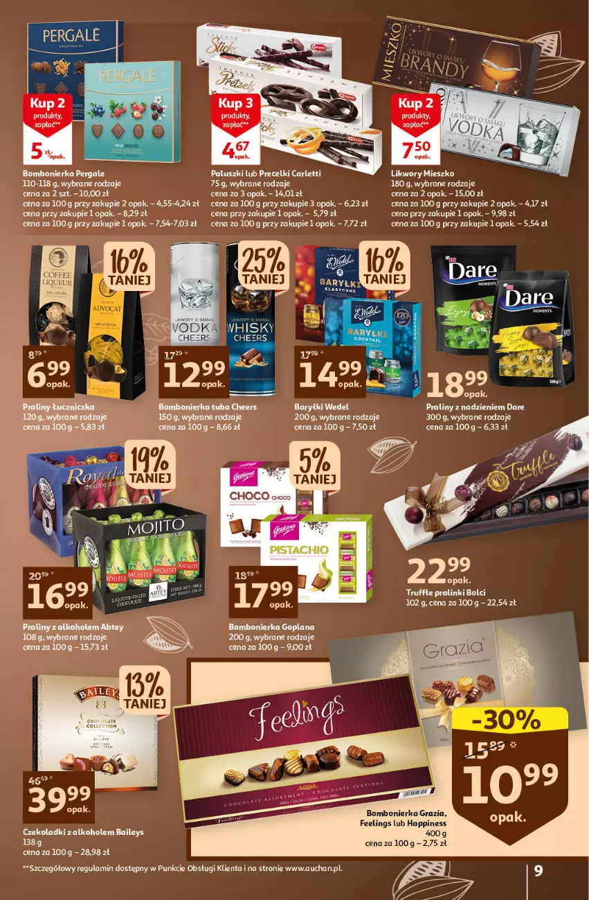 Gazetka promocyjna Auchan - Gazetka Oferta Rewelacyjne słodkości Hipermarket Auchan - ważna 16.03 do 22.03.2023 - strona 9 - produkty: Alkohole, Goplana, Gra, LANA, Praliny, Precelki