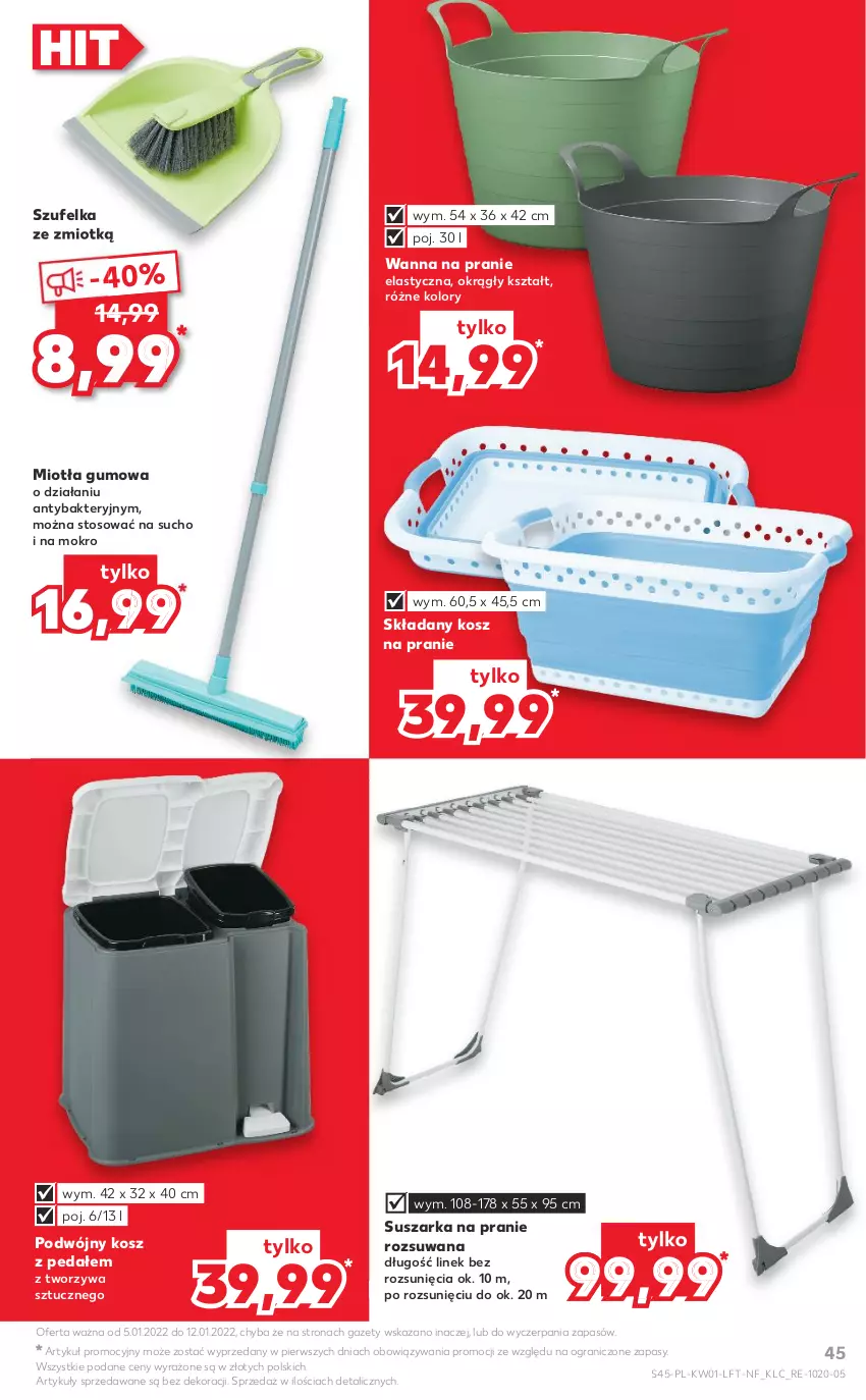 Gazetka promocyjna Kaufland - OFERTA TYGODNIA - ważna 05.01 do 12.01.2022 - strona 45 - produkty: Gra, Kosz, Miotła, Suszarka, Suszarka na pranie, Szufelka, Wanna