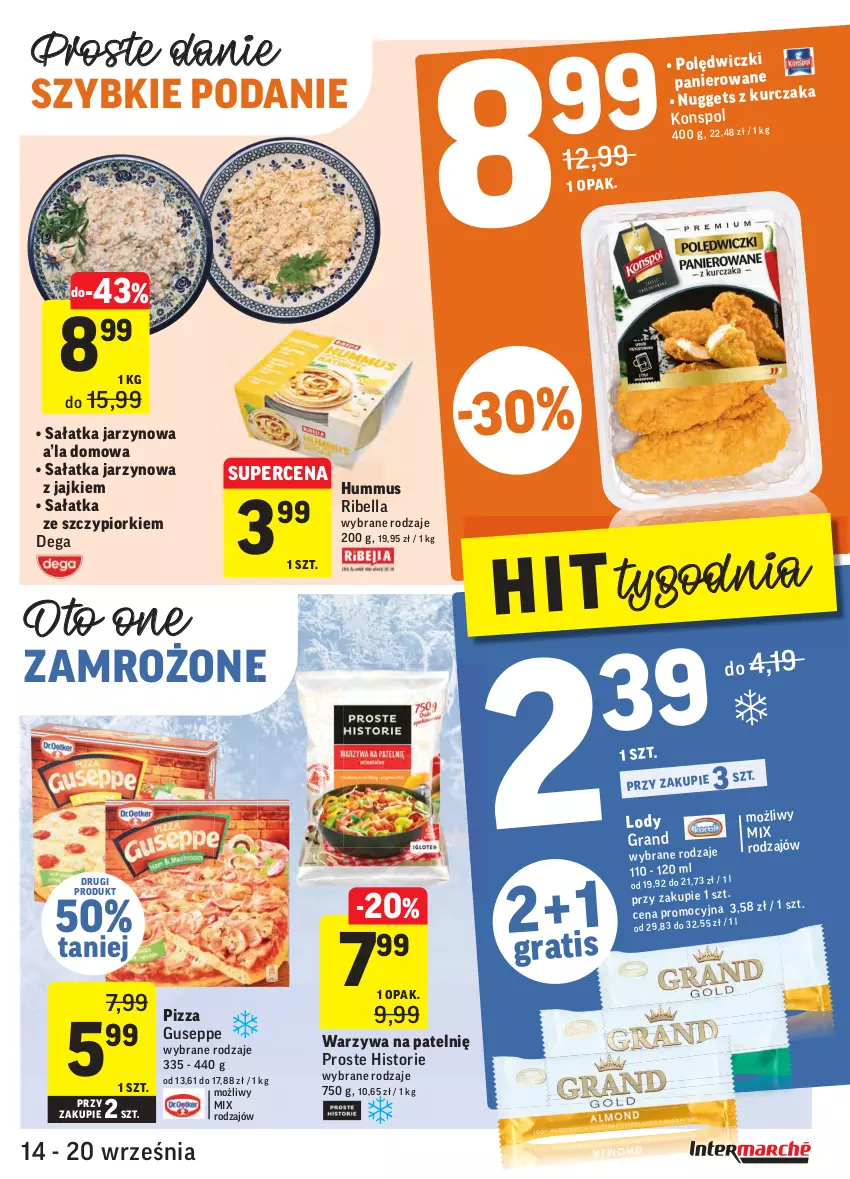 Gazetka promocyjna Intermarche - Gazetka promocyjna - ważna 14.09 do 20.09.2021 - strona 19 - produkty: Bell, Bella, Dega, Gra, Hummus, Lody, Mus, Pizza, Polędwiczki panierowane, Sałat, Sałatka, Warzywa