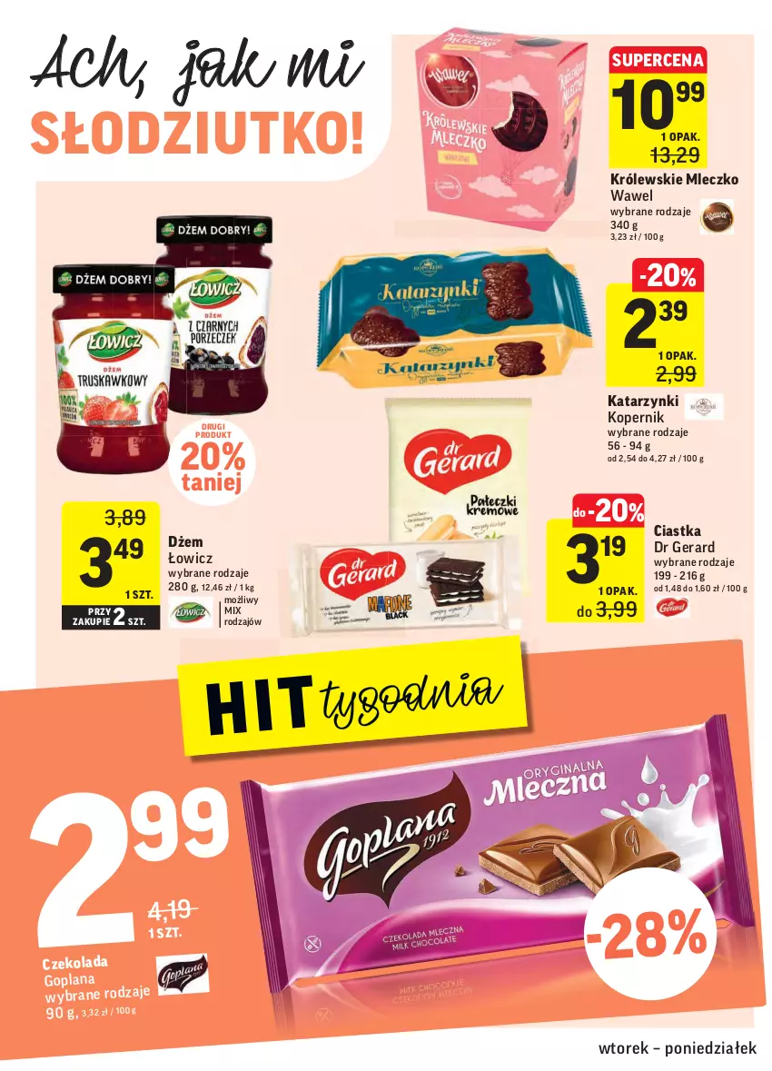 Gazetka promocyjna Intermarche - Gazetka promocyjna - ważna 14.09 do 20.09.2021 - strona 24 - produkty: Ciastka, Czekolada, Dr Gerard, Dżem, Goplana, Królewski, Królewskie Mleczko, LANA, Mleczko, Wawel