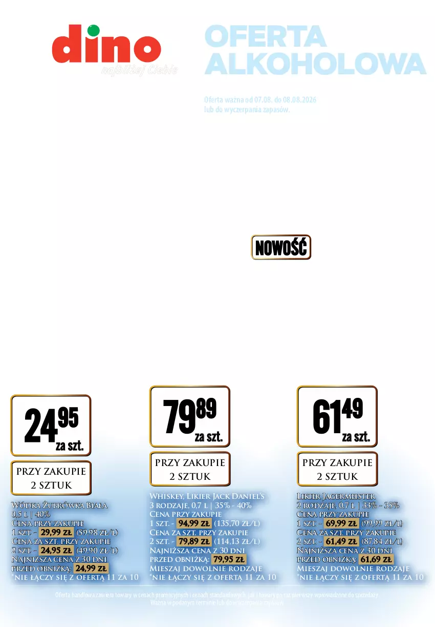 Gazetka promocyjna Dino - Oferta alkoholowa - ważna 07.08 do 08.08.2026 - strona 1 - produkty: Jagermeister, Likier, Whiskey, Wódka
