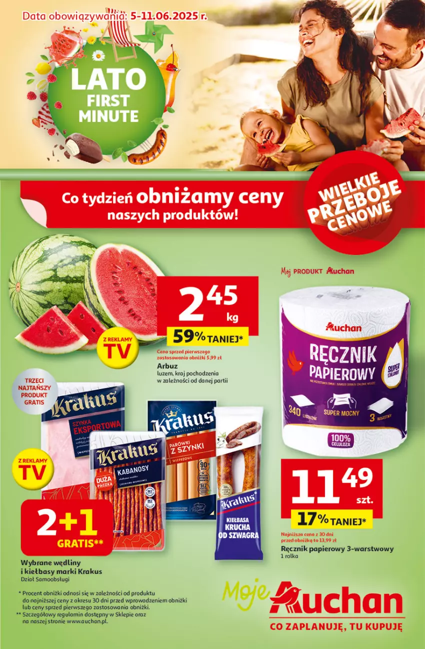 Gazetka promocyjna Auchan - LATO FIRST MINUTE Moje - ważna 05.06 do 11.06.2025 - strona 1 - produkty: Krakus, Papier
