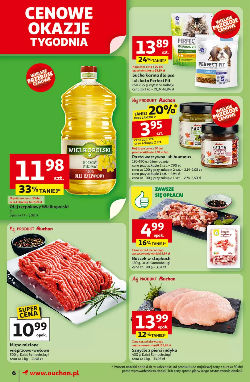 Gazetka promocyjna Auchan - LATO FIRST MINUTE Moje - ważna 05.06 do 11.06.2025 - strona 8 - produkty: Boczek, Hummus, Mięso, Mięso mielone, Mus, Olej, Pasta warzywna, Piec, Sucha karma