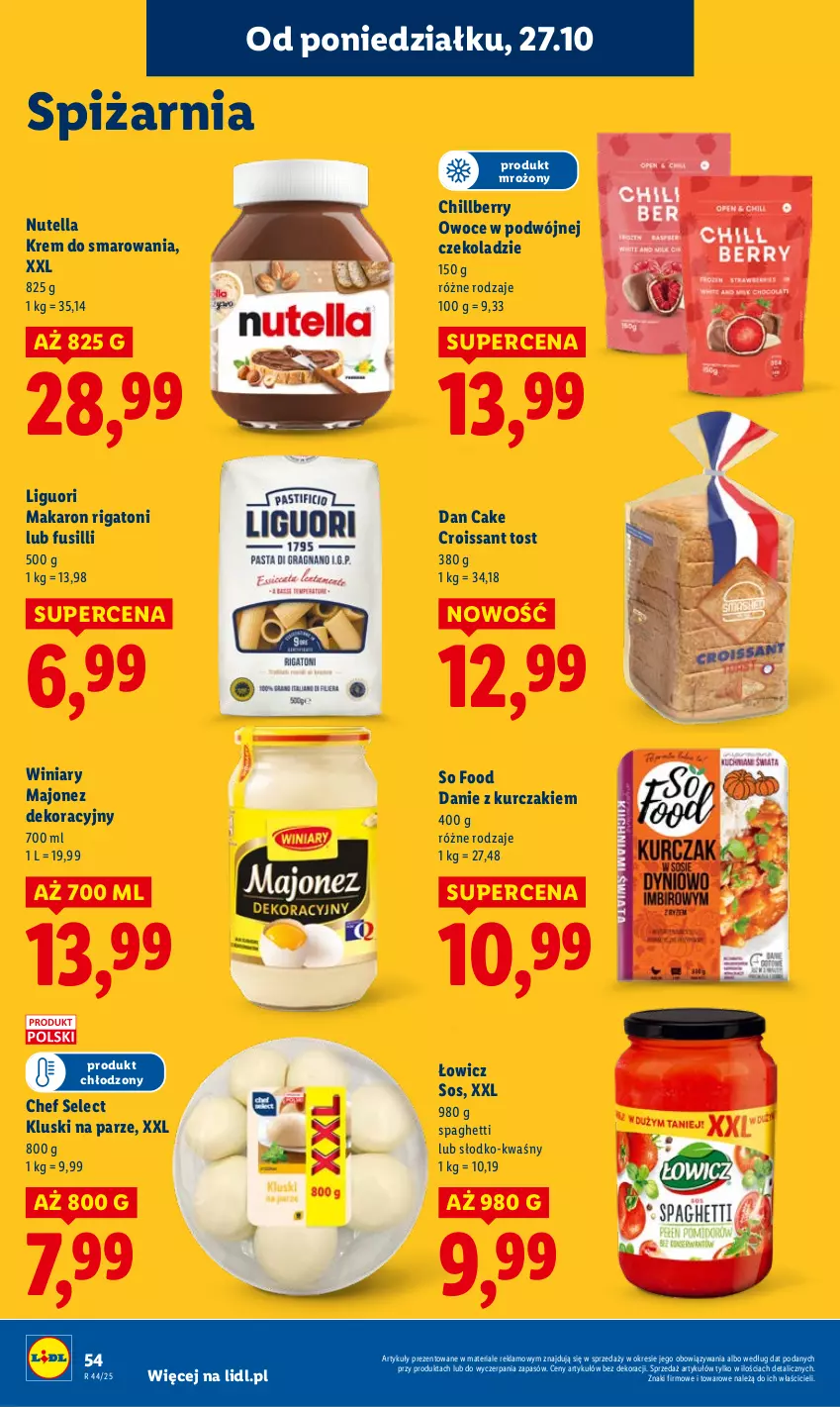 Gazetka promocyjna Lidl - GAZETKA - ważna 27.10 do 29.10.2025 - strona 58 - produkty: Croissant, Dan Cake, Kluski na parze, Kurczak, Majonez, Makaron, Nutella, Owoce, So Food, Sos, Spaghetti, Winiary