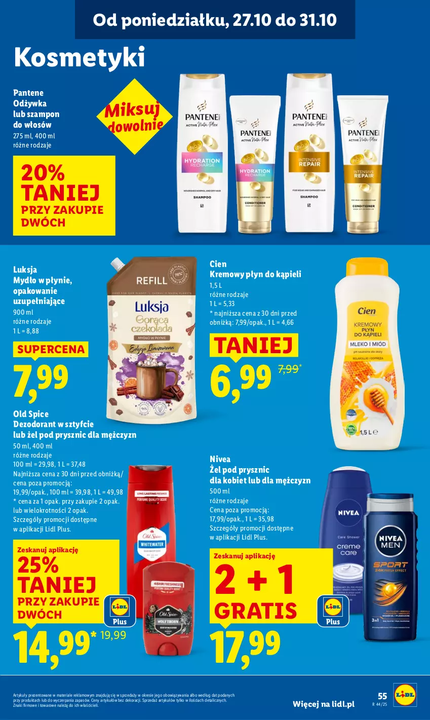 Gazetka promocyjna Lidl - GAZETKA - ważna 27.10 do 29.10.2025 - strona 59 - produkty: Dezodorant, Gra, Luksja, Mydło, Mydło w płynie, Nivea, Odżywka, Old Spice, Pantene, Płyn do kąpieli, Szampon