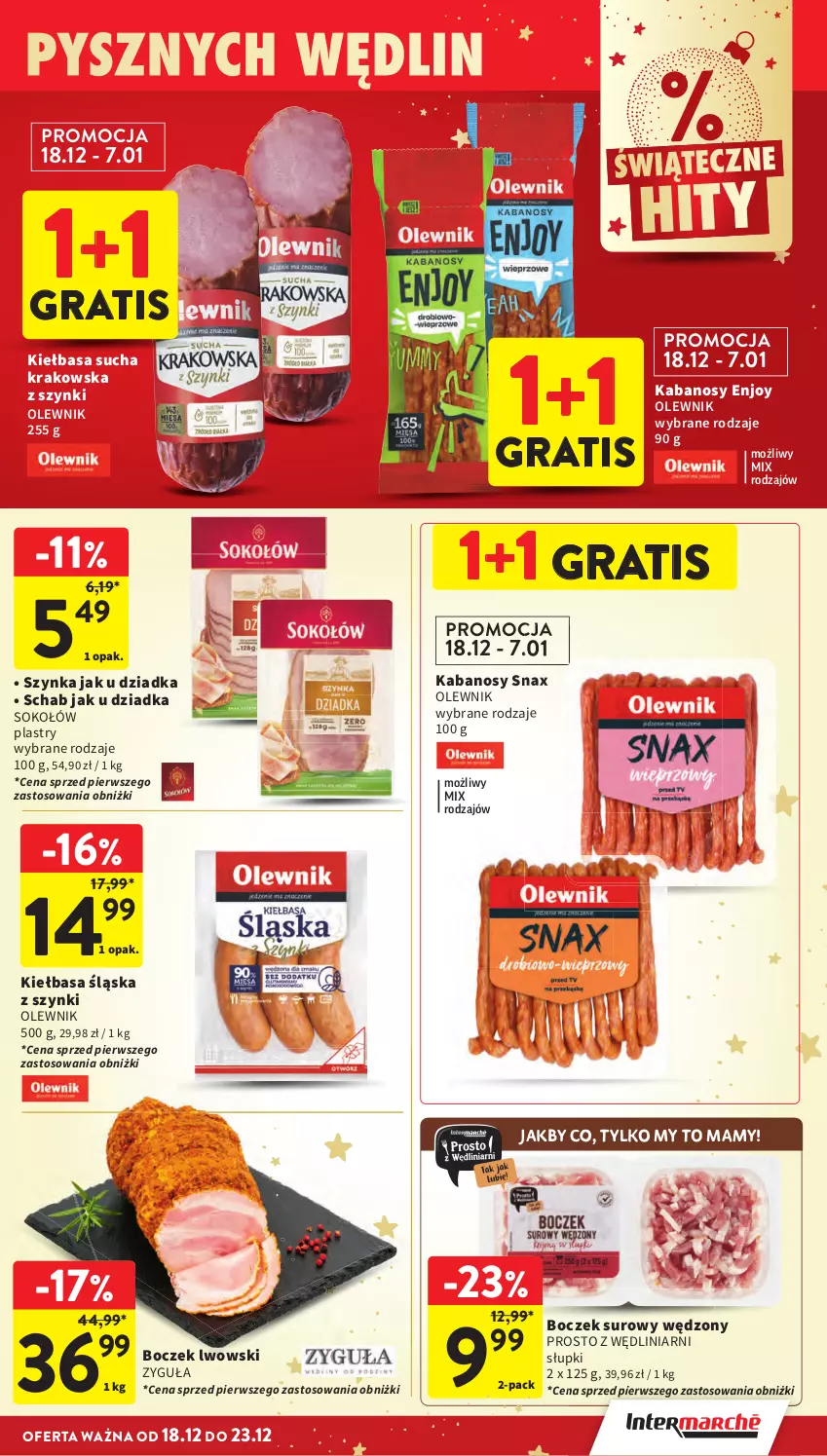 Gazetka promocyjna Intermarche - Gazetka promocyjna - ważna 18.12 do 23.12.2025 - strona 37 - produkty: Boczek, Gra, Kabanos, Olewnik, Sok, Sokołów, Szynka