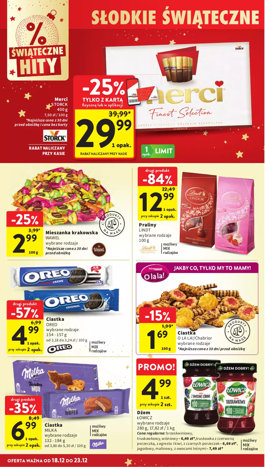Gazetka promocyjna Intermarche - Gazetka promocyjna - ważna 18.12 do 23.12.2025 - strona 44 - produkty: Chabrior, Ciastka, Gres, Kiwi, Lindt, Merci, Milka, Oreo, Por, Praliny, Wawel