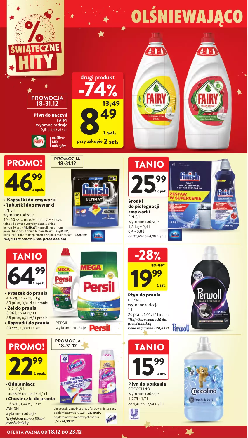 Gazetka promocyjna Intermarche - Gazetka promocyjna - ważna 18.12 do 23.12.2025 - strona 52 - produkty: Chusteczki, Coccolino, Fa, Fairy, Finish, Odplamiacz, Persil, Perwoll, Proszek do prania, Tablet, Vanish
