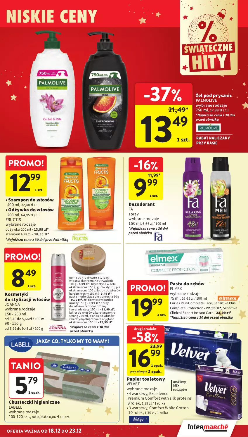 Gazetka promocyjna Intermarche - Gazetka promocyjna - ważna 18.12 do 23.12.2025 - strona 53 - produkty: Bell, Clin, Elmex, Fa, Fructis, Joanna, Lakier, Lakier do włosów, Odżywka, Palmolive, Pianka do włosów, Szampon, Velvet