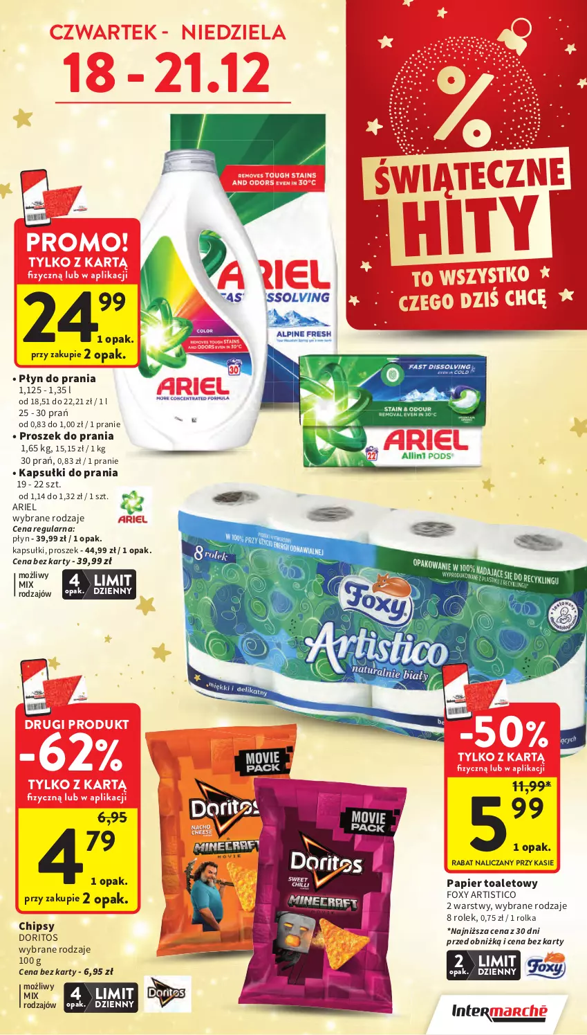 Gazetka promocyjna Intermarche - Gazetka promocyjna - ważna 18.12 do 23.12.2025 - strona 6 - produkty: Ariel, Chipsy, Foxy, Kapsułki do prania, Papier, Papier toaletowy, Płyn do prania, Proszek do prania